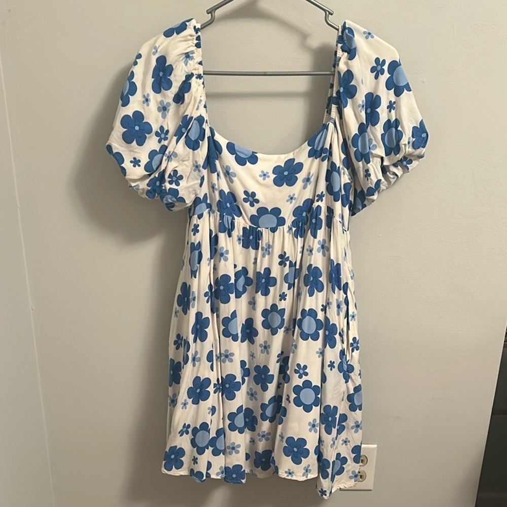 Floral Blue and White Mini Dress